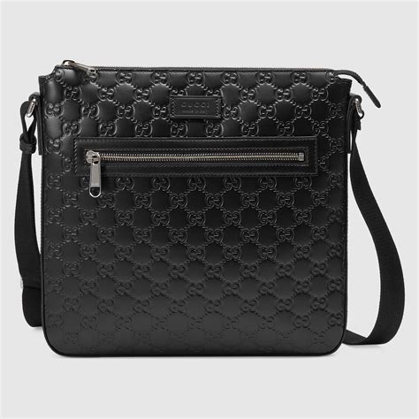 black leather gucci messenger bag|gucci shoulder bag men's black.